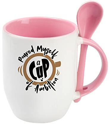 Getagift Inspirational Mug Gift Poured Myself a Cup of Ambition, Gift for Friend, Birthday, Christmas, Motivate Gift Tea Cocoa Soup Daily use 11oz Inside Coloured with Spoon Coffee Mug. (Pink)