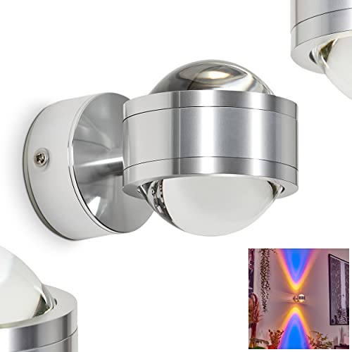 HOFSTEIN LED Wandlampe Indore, moderne Wandleuchte aus Metall in Aluminium, 2 x Farbfilter Blau, Wandstrahler mit Lichteffekt, 2-flammig, 2 x 3 Watt, 600 Lumen, 3000 Kelvin, IP44, Badezimmer geeignet
