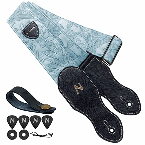 Nefelibata Gitarrengurt mit Plektrumtasche, 2,3-Zoll-Veganes Leder-Gitarrengurte im Porter-Stil, 60er-Jahre-Western-Vintage-Stil mit Plektren, Gurtknopf und Gurtschlössern