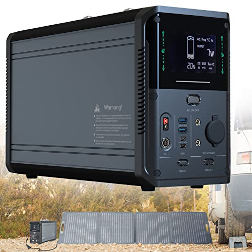 BONAD Generador Solar 1000/1500W,Pico De Potencia 2000/3000W EstacióN De EnergíA PortáTil para Camping Vacaciones,Aventuras Al Aire Libre Y Emergencias,2Xusb-A(18W),2Xusb-C(60W),2Xac220V,1000W