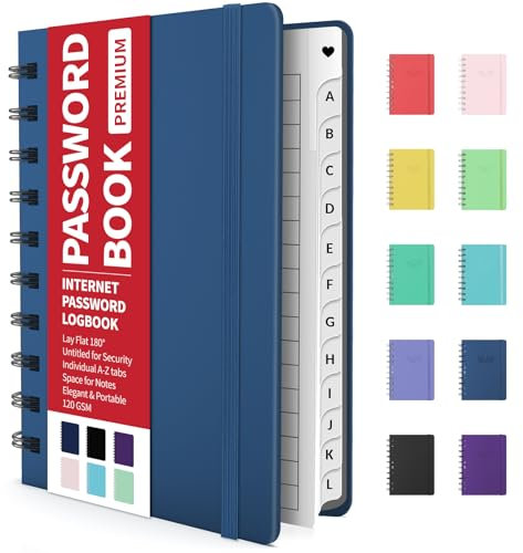 Forvencer Passwortbuch mit individuellen alphabetischen Registern, 10,2 x 14 cm, kleines Passwort-Notizbuch, Spiral-Passwort-Halter, Internet-Adresspasswort-Organizer, Passwort-Organizer,