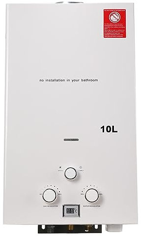 NICCOO 10L 20KW GPL Scaldabagno a Gas, Gas a Parete senza serbatoio Scaldabagno istantaneo, con kit doccia e Display a LED, con Modalità Inverno ed Estate, Per Casa, Camper ed Esterni, grigio