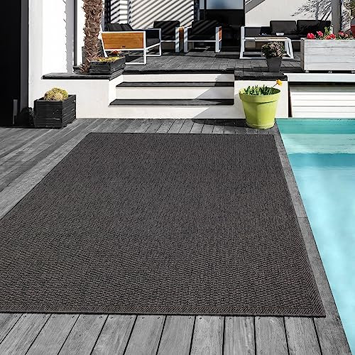 Mia´s Teppiche Tulsa - Outdoor-Teppich für Terrasse und Balkon - Wetterfest, UV-Beständig, Wasserabweisend, Pflegeleicht, Robust und Strapazierfähig, Anthrazit, 120 x 160 cm
