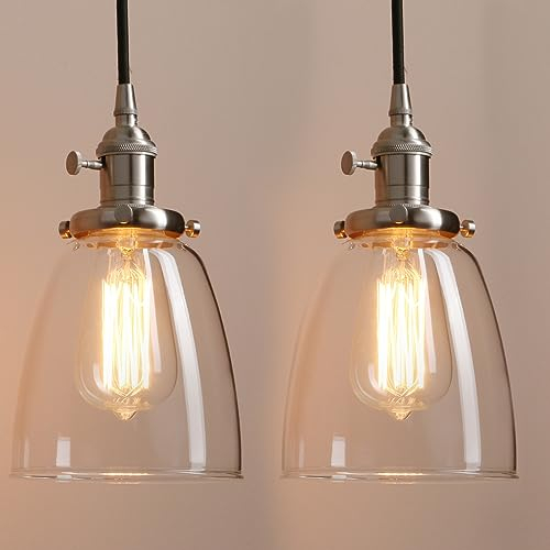 Pathson 2 Paquets Suspension Luminaire Vintage Industrielle E27 Eclairage Rétro Plafond Abat-Jour en Verre Lampe Plafonnier Pendant Lampe pour Café,Cuisine,Salle à Manger