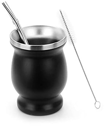 Yerba Mate Cup, Stainless Steel Mate Cup with Cleaning Brush Black Yerba Mate Straw Yerba Mate Kit Yerba Mate Gourd for Tea Brewing Gifts