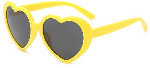 YUELUQU Herz Sonnenbrille Damen Herren Polarisierte 90er Vintage Festival accessoires Party brille (Gelb-grau)