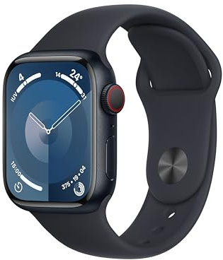Apple Watch Series 9 GPS + Cellular 41mm Smartwatch con cassa in alluminio color mezzanotte e Cinturino Sport mezzanotte - M/L. Fitness tracker, app Livelli O₂, display Retina always-on