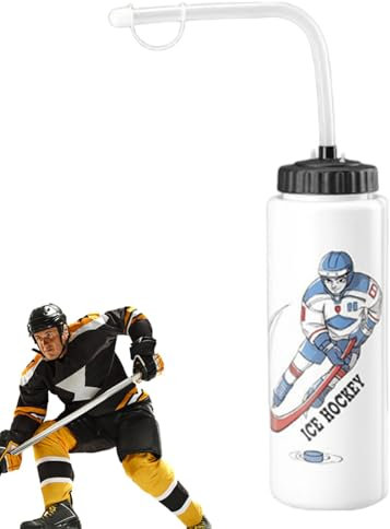 Fukamou Bouteille d'eau de Hockey - Gourde Hockey,Bouteilles compressibles Portables de Grande capacité de 1 Litre avec Longue Paille - Bouteille d'eau de Hockey sur Glace Portable, Le Hockey, Le