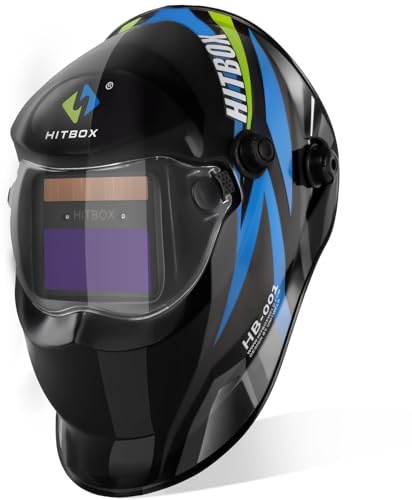 HITBOX Casco de Soldadura Automático Solar DIN 4/9-13 | Oscurecimiento Automático, Visión Ajustable, Ideal para MIG TIG ARC, Alimentación Solar
