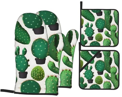 Set di guanti da forno e presine a forma di cactus verde, perfetti per cucina e San Valentino, resistenti guanti da forno da cucina
