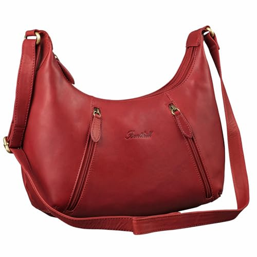 Benthill Damen Handtasche Leder - Damentasche aus Rindsleder - Umhängetasche mit Reißverschluss - Vintage Frauen Schultertasche, Farbe:Rot