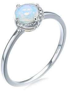 Whoiy Echtgold Trauring Damen 585, Weißgold Hochzeit Ring Opal Solitär Verlobungsringe 14K für Frauen Gr. 47 (15.0)