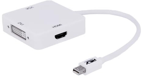 REY Adaptateur OTG 3-en-1 Mini DP (DisplayPort) Thunderbolt vers DVI (24+5), HDMI, VGA