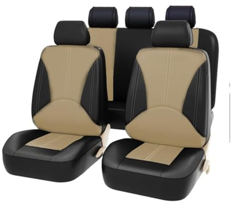 GuriDo Auto-Sitzbezug füR Nissan Micra K12 2003-2010, Leder Komplett-Set Sitzbezug Wasserdicht Autositzschoner Innere ZubehöR,C/Black Beige