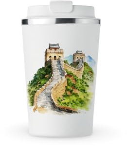 MAXIKIWI - Insulated Double Walled, Leakproof Stainless Steel Mug, Coffee or Tea Travel Tumbler with Lid, Keep Drinks Hot and Cold - 7 Wonders of The World - 350ml