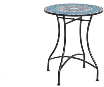 GIANTEX Beistelltisch mit Mosaikplatte aus Keramikfliesen, Bistrotisch mit gebogenen Metallbeinen, Kapazität 50 kg, runder Couchtisch für Wohnzimmer, Terrasse, Terrasse