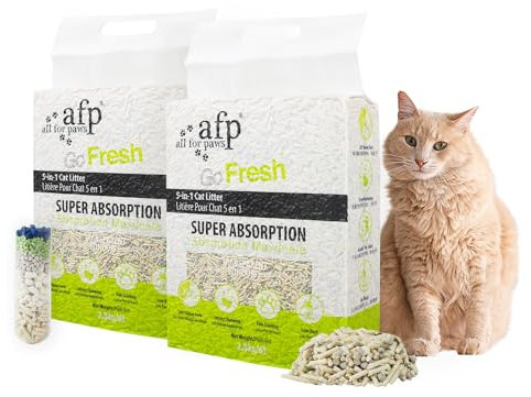 All For Paws 5-in-1 gemischtes Tofu-Katzenstreu, 12 l (2er-Pack), spülbar, schnelles Klumpen, staubarm, 7/24 Geruchskontrolle, Naturpellet-Kätzchenstreu, geruchlos