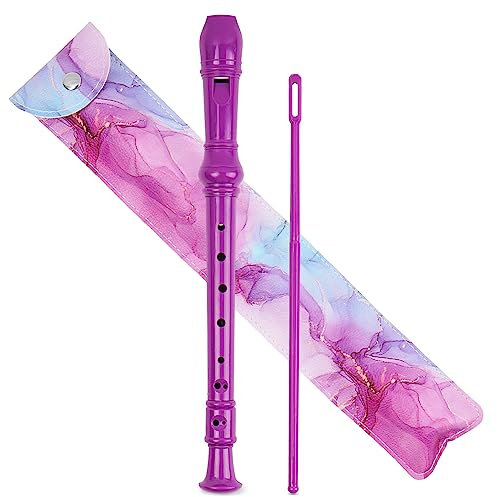 Czzmy Blockflöte für Kinder Anfänger Sopran Deutsche Griffweise, 8-Loch Flöte für Erwachsene, Recorder mit Etui,Reinigungsstift und Bedienungsanleitung(2-Lila Blue Splash-Tinte)