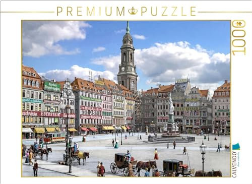 CALVENDO Puzzle Dresden – Kreuzkirche und Altmarkt um 1900 | 1000 Teile Lege-Größe 64 x 48 cm Foto-Puzzle für glückliche Stunden