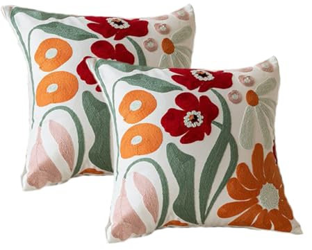 KIJING Bestickter Kissenbezug, quadratisch, Sofakissen, Terrassenkissen für Zuhause, Sofa, Dekoration, Party, Raumdekoration, Rot, 2 Sets