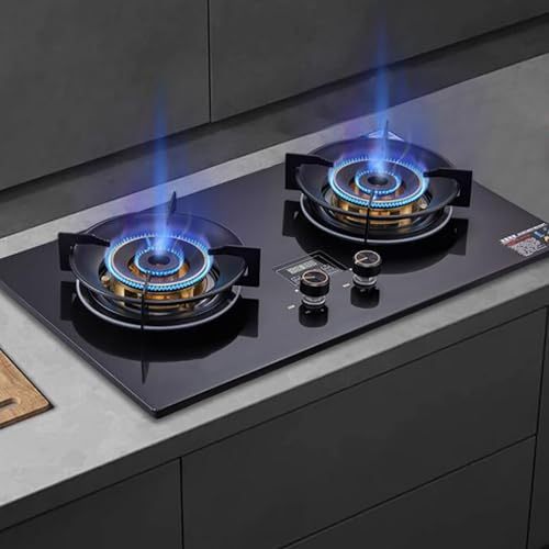 THEGA Cocina Doble Gas Sobremesa - Portátil Estufa, Cocinas Gas con Encendido electrónico por impulsos empotradas 5,0 KW, Ajuste Potencia Fuego Cuatro velocidades con función Temporizador(LPG)