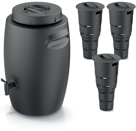 Lot de bacs à compost pour la fabrication d'engrais avec robinet 55 l noir anthracite et 3 composteurs jardin souterrain 11 l en plastique H 53 cm Poubelle à compost modulaire bio