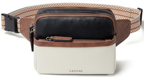 LATMAP 3L Bauchtasche Damen, Sling Bag Bumbags for Ladies Kleine PU Leder Fanny Pack Brusttasche Diebstahlsicher