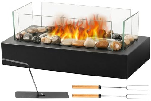Afranti Petit brasero de table en acier inoxydable sûr avec pavés pour dîners, fêtes, smores, intérieur/extérieur, portable, cadeau de pendaison de crémaillère