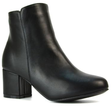 ESSEX GLAM Womens Ankle Boots Ladies Low Block Heel Zip Up Black Booties Size 3-8