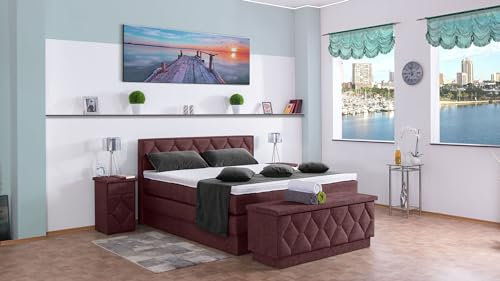 Boxspringbett Yara 240x220, DS-Brombeere, 7-Zohnen Taschenfederkernmatratze, Ergoflex - Inklusive Aufbau - Deutscher Hersteller