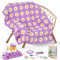 Aeelike Granny Square Decke Häkelset für Anfänger Kinder, Starter Häkelset mit Häkelnadeln 4,5mm 4,0mm, 5 Ply Häkelgarn, Zubehör, Häkel Set mit Schritt-für-Schritt-Anleitung, Helllila Gänseblümche