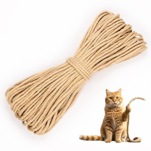 MDDK DY Corda Tiragraffi per Gatti 8MM x 50M - Corda Canapa Naturale per Albero Gatto, Riparazione Tiragraffi, Fai da Te, Decorazione Interna ed Esterna