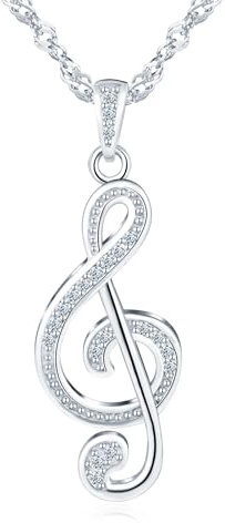 MICGIGI Collier pour femme en argent sterling 925 - Pendentif en forme de note de musique - Zircon cubique, argentée