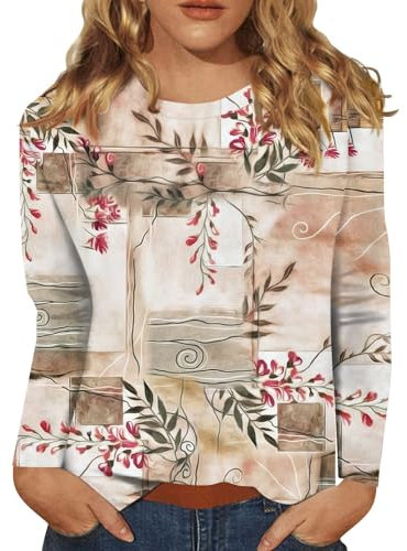 Damen 3/4 Arm Shirt Pullover Damen Thermoshirt Damen Sweatshirt Damen Tshirt T-Shirt Damen Boots Damen Beige T-Shirts Für Damen Unterhemden Damen Baumwolle Damenpullover Langarm