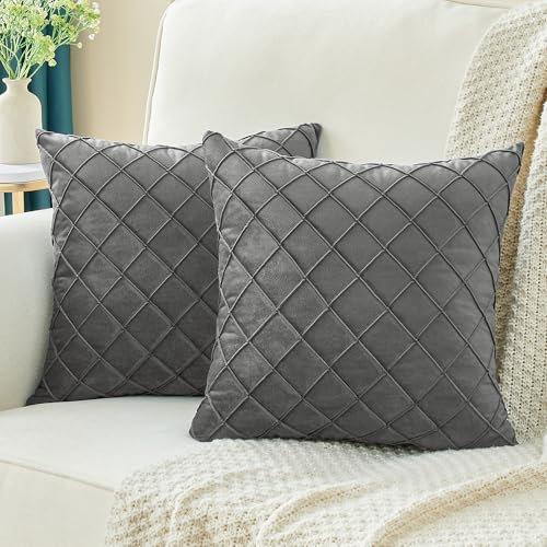 JELLYMONI Kissenbezüge 40x40cm 2er Set Grau Kariert Kissenhülle Samt Zierkissenbezüge mit Reißverschluss Dekokissen Sofakissenbezug Wurfkissenbezug Deko für Sofa Wohnzimmer (KEIN Einsatz)