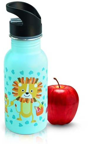 Iris Barcelona Botella Infantil Acero Inoxidable 400 mL Con Pajita y Asa de Transporte – Sin BPA – Ideal para Cole, Viajes, Guardería (MINT)