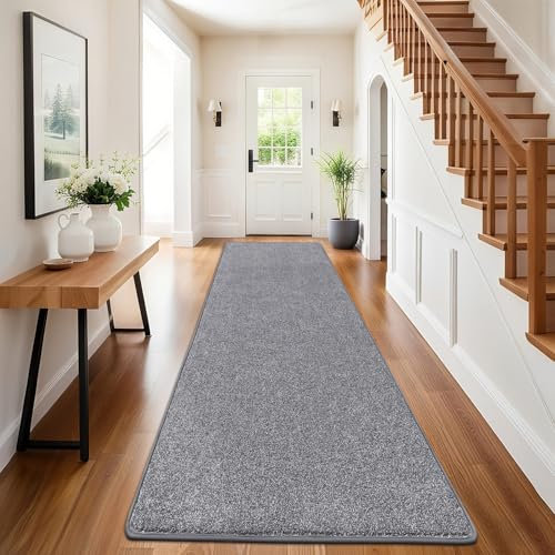 SHACOS Langer Teppich Läufer 80x200 cm rutschfest Flurläufer Lang Teppichläufer Flur Modern Küchenteppich Waschbar Bettvorleger Schlafzimmer Kurzflor Teppich Läufer für Flur, Küche, Eingang, Grau