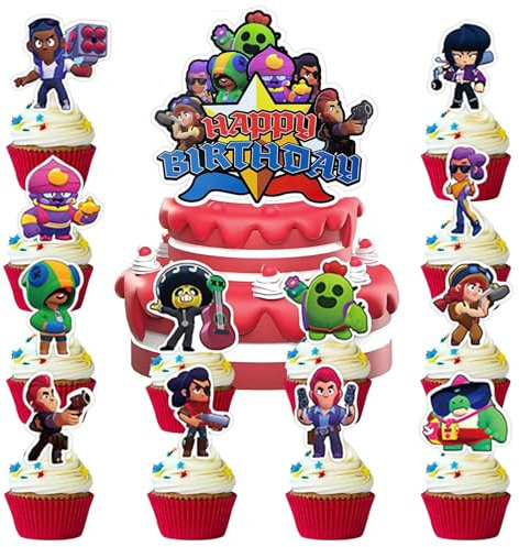 Iamred 25 Stück Brwl Strs Tortendeko Jungen, Nichtessbare, Brwl Strs Kuchen Deko Kindergeburtstag aus Papier, Cake Topper Set für Kinder Geburtstag Party Kuchen Dekoration Supplies (C)
