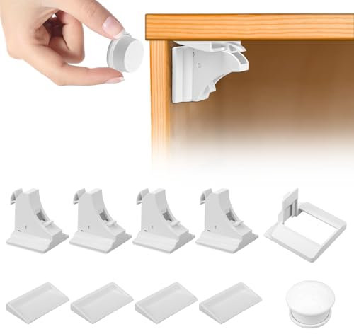 Samamoca Sécurité Enfant Tiroir Verrous Magnétique Cabinet De Sécurité (4 Serrures + 1 Clés),Serrure Magnétique Invisible Pour Sécurité Enfant,Sécurité Enfant Tiroir Armoires Verrous