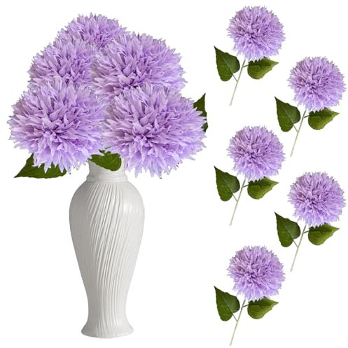 astylishome Ramos de flores artificiales para decoración morada, crisantemo sintético con tallos, arreglo floral 5512