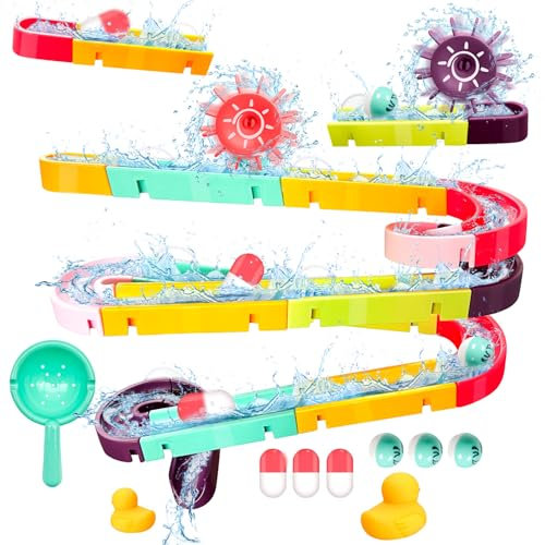Lot de 44 jouets de bain avec toboggan d'eau - Avec ventouses - Cadeau amusant