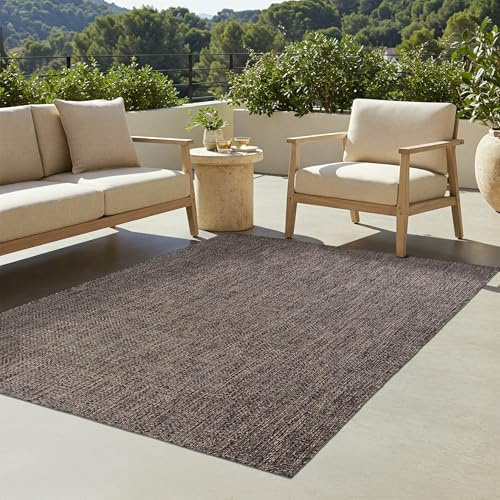 TAPISO Yucana In & Outdoorteppich Dunkelbraun Schwarz Meliert 200 x 200 cm | 100% Polypropylen, 6 mm Florhöhe, gewebt