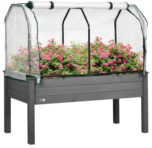 Outsunny Potager sur Pieds surélevé avec Bâche PE 121x55x117cm Gris Foncé