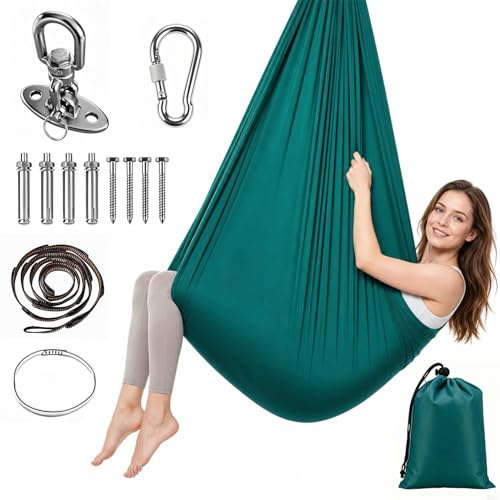 Aerial Yogatuch 280x150cm Yoga-Set für Erwachsene, 200 kg Belastung | Yoga Hängematte zum Aufhängen,Aerial Yogas Set für Innen & Außen, inkl. Kompletter Installationshardware für Fitness (Grün）