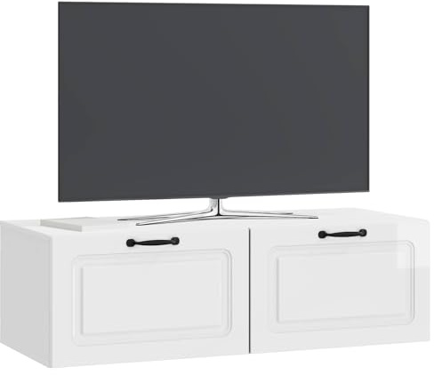 vidaXL Wandmontierter TV-Schrank Hochglanz Weiß 98 x 41 x 30 cm, Wohnzimmermöbel, moderner TV-Ständer, viel Stauraum, funktionale Medien-Einheit, platzsparendes Design, Holz-Unterhaltungszentrum