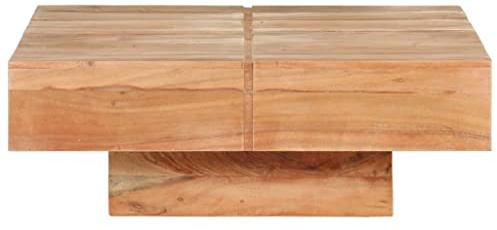 Massiver Akazienholz Couchtisch 80x80x28 cm, Wohnzimmertisch aus Hartholz mit großer Tischplatte für Speisen und Getränke, formschöner Holztisch für Wohnzimmer oder Büro