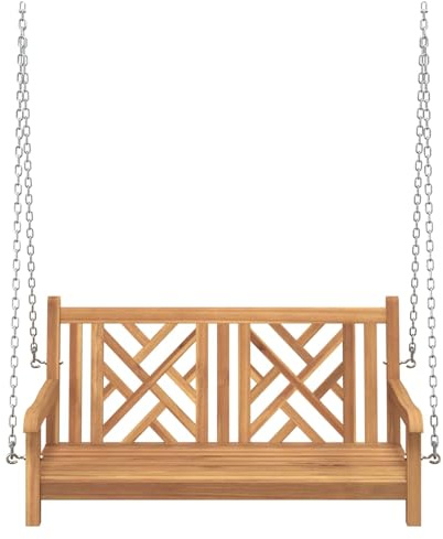 WHOPBXGAD Panchina Altalena da Giardino in Legno Teak 114x60x64 cm Dondolo Esterno con Schienale e Braccioli, Seduta per Veranda Portico, Capacità 160 kg, Facile Montaggio