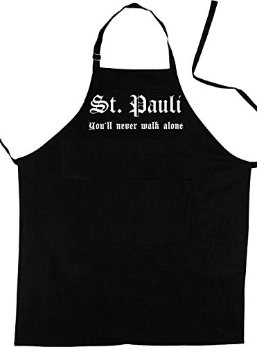 St. Pauli - You'll never walk alone; Schürze (Latzschürze - Grillen, Kochen, Berufsbekleidung, Kochschürze), schwarz