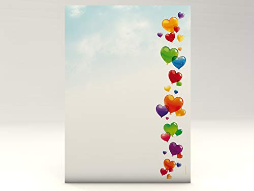 Liebe Luftballons Gute Laune Motivpapier Love is in the Air, 20 Blatt Briefpapier DIN A4, 90g/qm