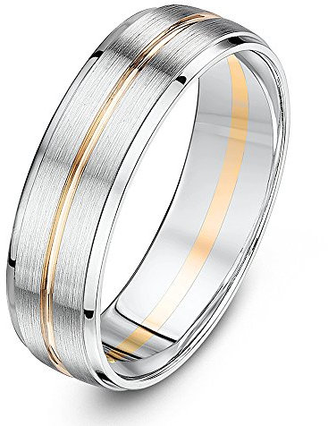 Theia Ehering 9 Karat Weißgold und Roségold mittige Intarsie, Court Shape (oval), Matte Mitte - 6mm - Größe 62 (19.7)